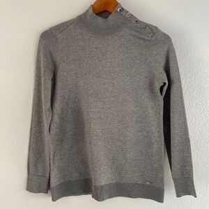 NWOT Calvin Klein mock turtleneck sweater ribbed gray metallic silver size S